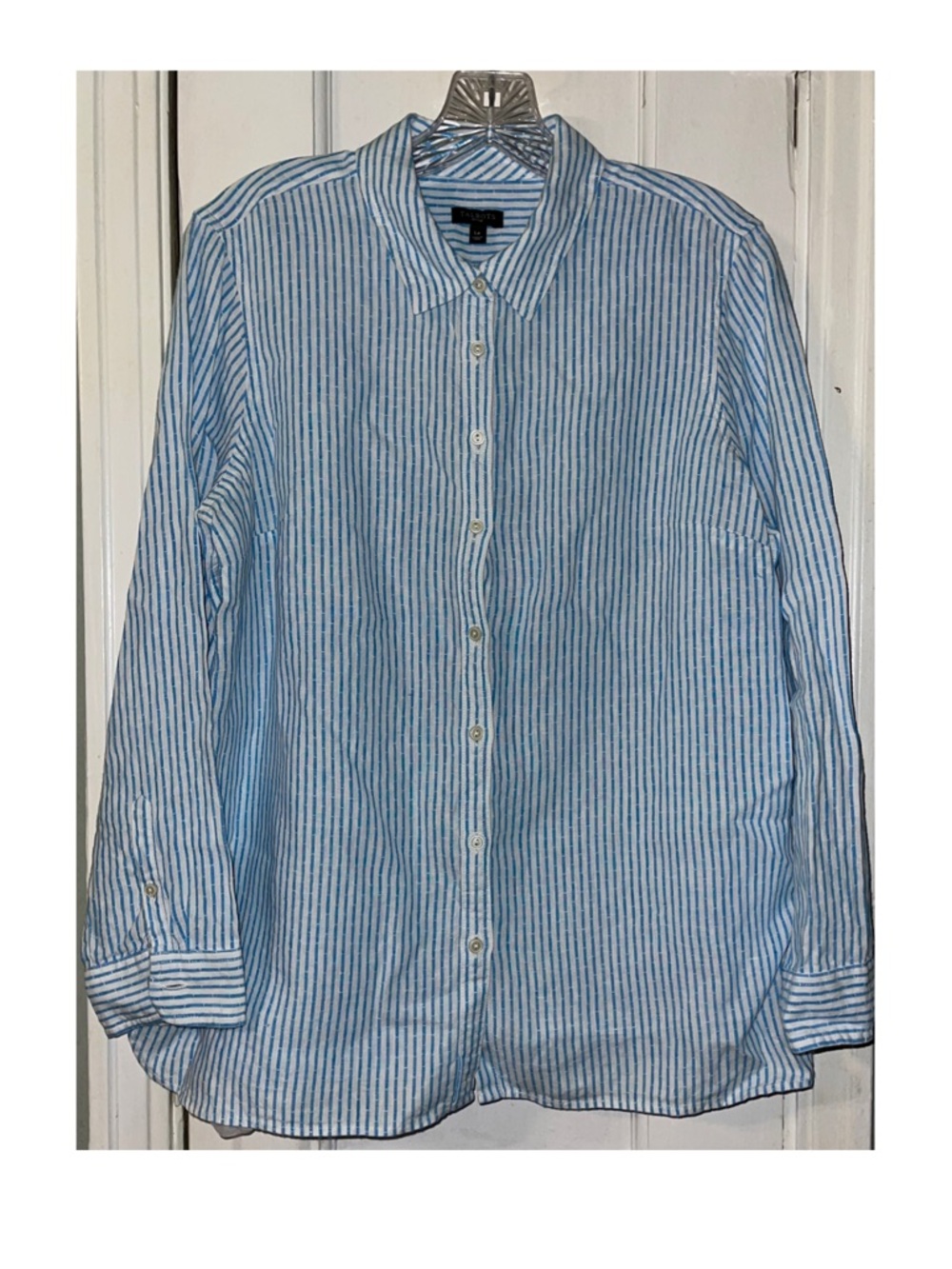 Talbots Blue and White Striped Linen Button-Down Shirt